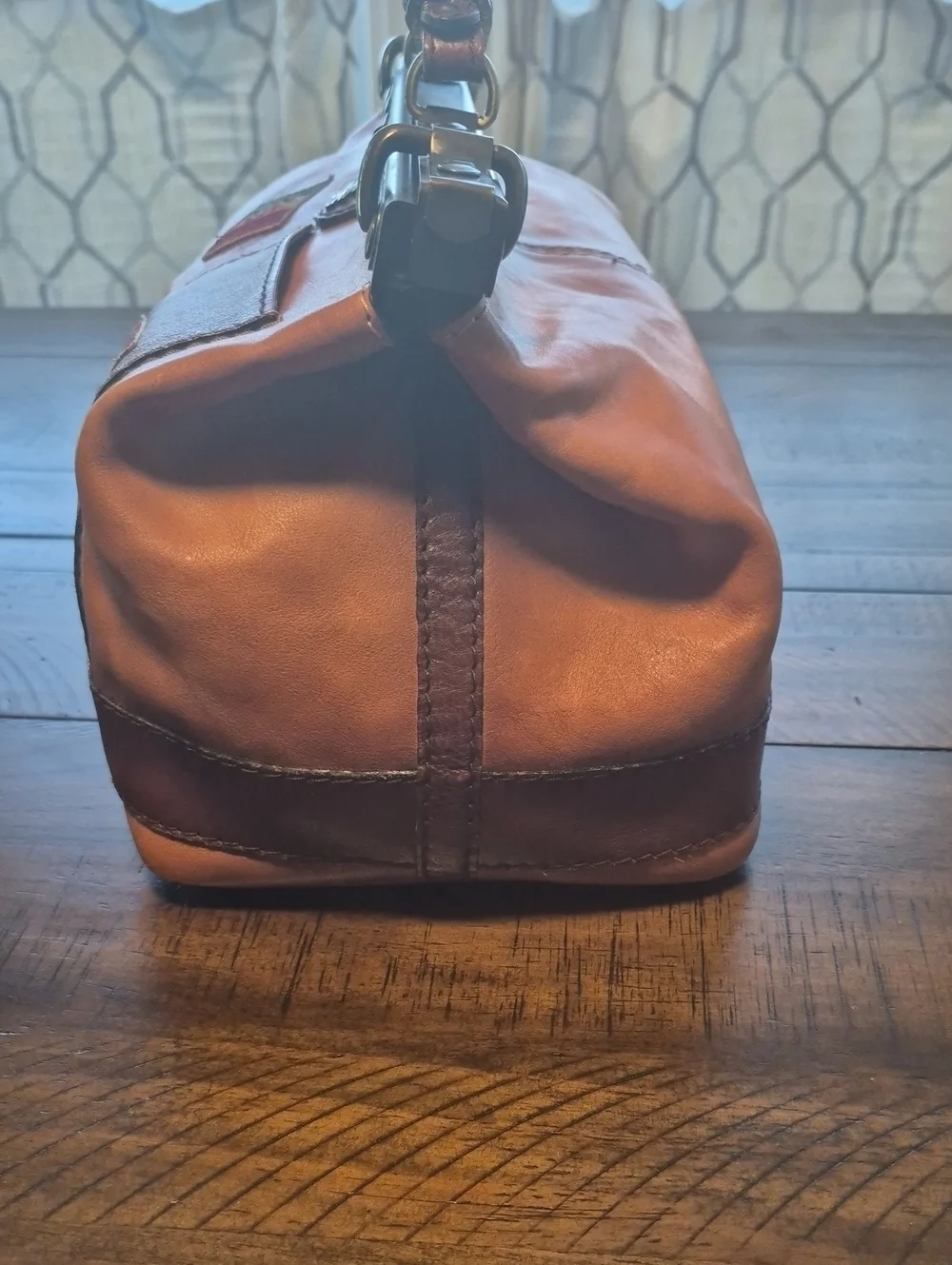 Two-Tone Brown Leather Satchel with Top Handle